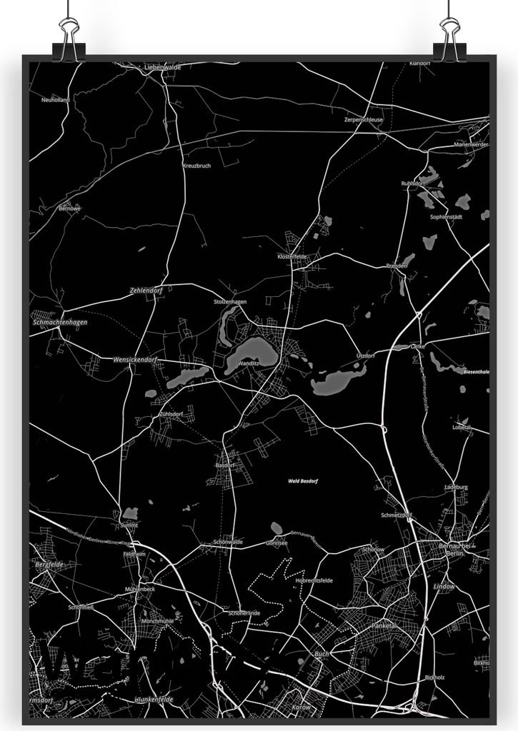 Mr. & Mrs. Panda Bild Wandlitz DIN A4 - Geschenk, Stadt Dorf Karte Landkarte Map Stadtplan, Plakat, drucke, Wandbild, wanddeko