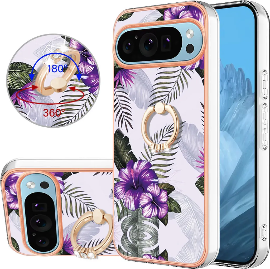 Cover Google Pixel 9 Viola Fantasia: Supporto Anello e Protezione TPU