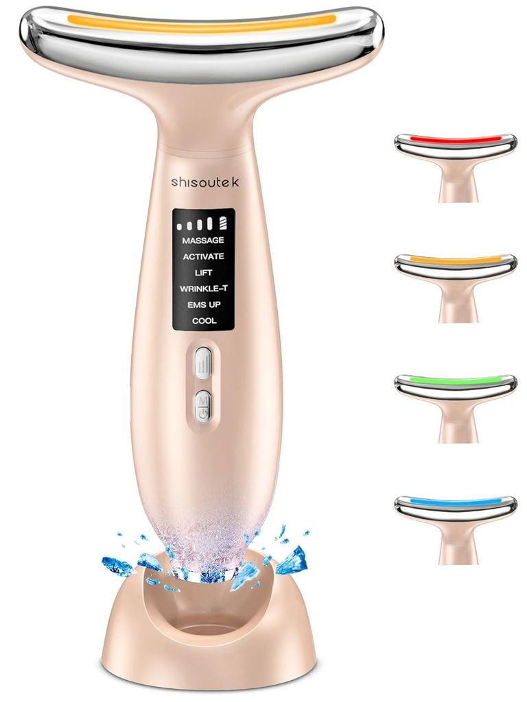 Gesichtsmassagegerät EMS Face Lifting Gerät mit LED Licht 6 Modi Kalt Warm Therapie Anti Falten Hautstraffung für Damen Herren