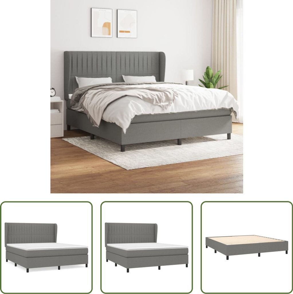The Living Store Boxspringbett mit Matratze Dunkelgrau 160x200 cm Stoff