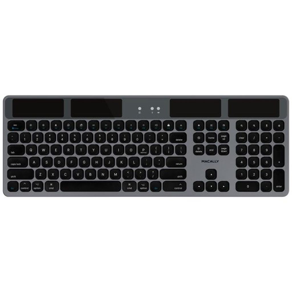 Macally BTSOLARKEYSG, erweiterte Bluetooth Tastatur, US Layout, Space Grey, 100% drahtlos, 100% Solar