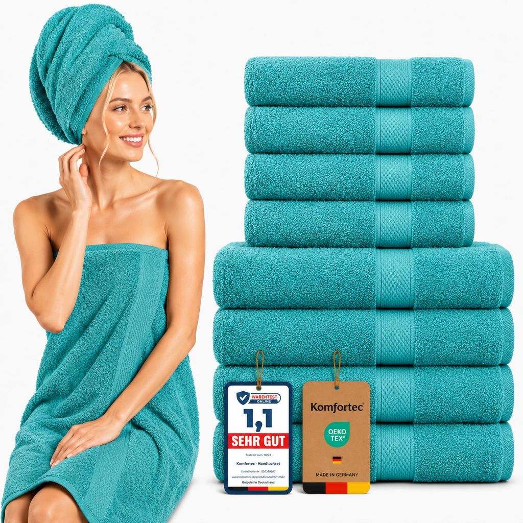 Komfortec 8er Handtuch Set aus 100% Baumwolle, 4 Badetücher Produktbild  KI-generiertes Bild