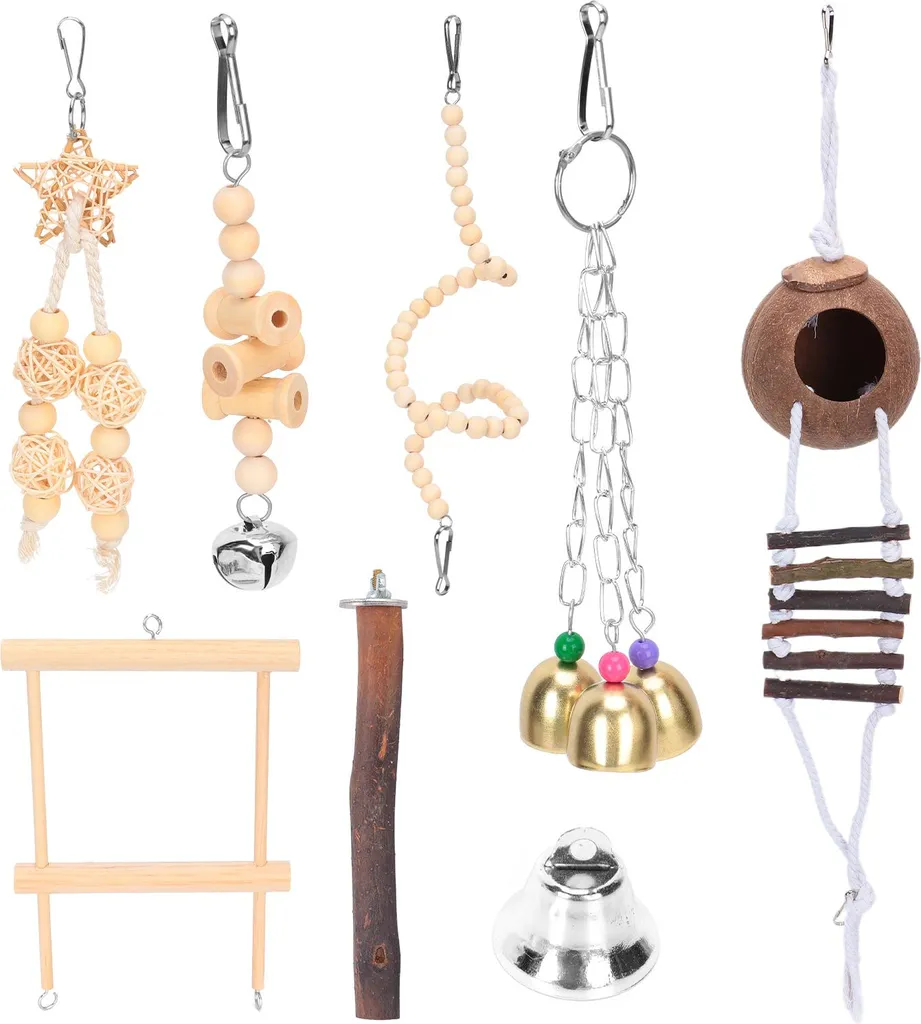 Kit d'Occupation pour Perruches : 7 Jouets d'Escalade et Maison Coco Nid