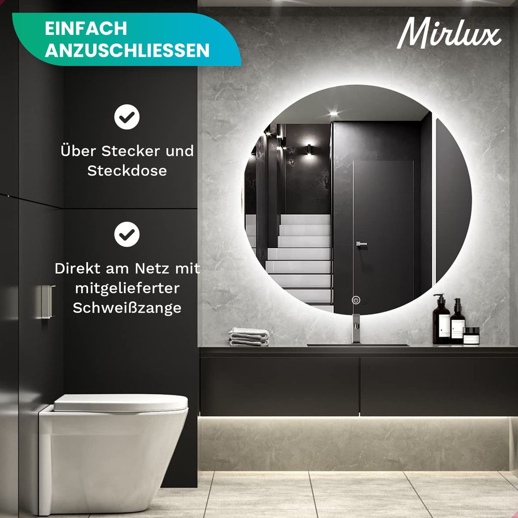 Mirlux Badezimmerspiegel mit Beleuchtung & Heizung - Produktbild 6