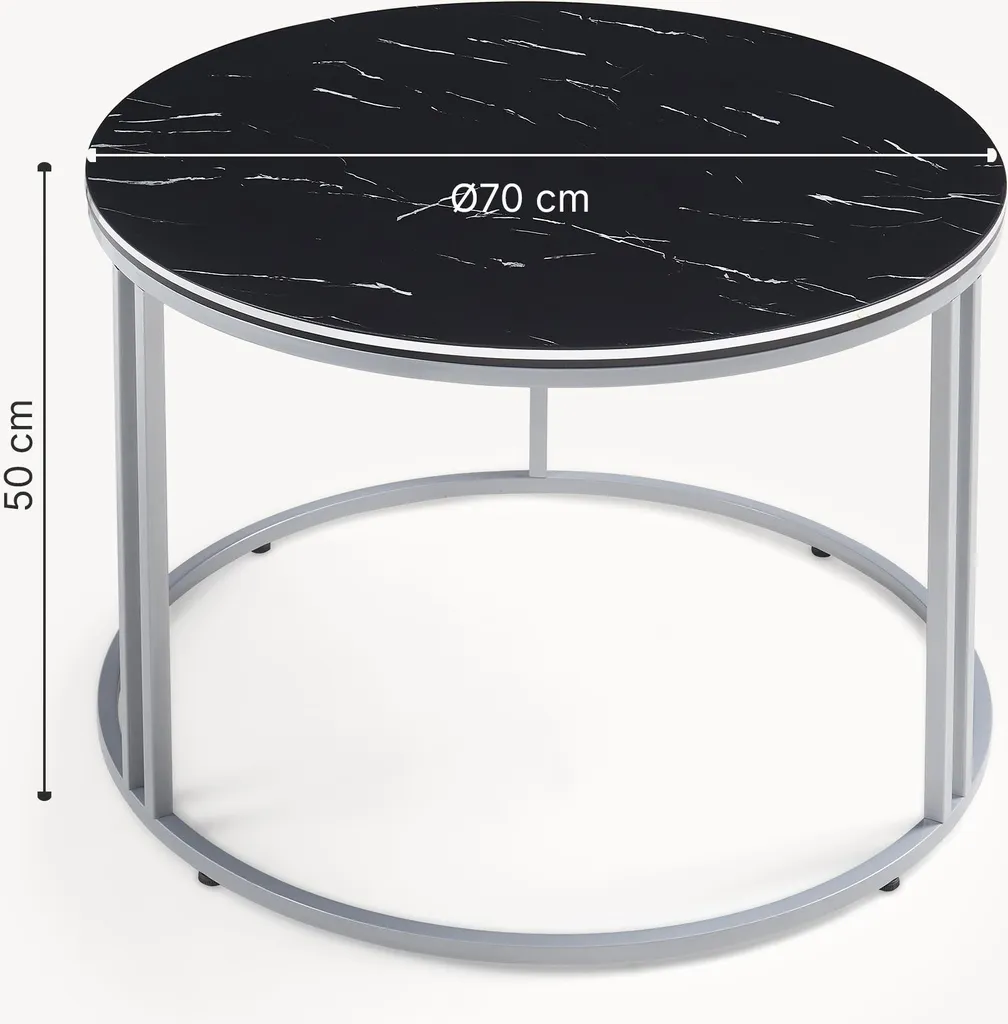 Table basse Aulum 50 x 70 cm effet marbre noir et structure argentée