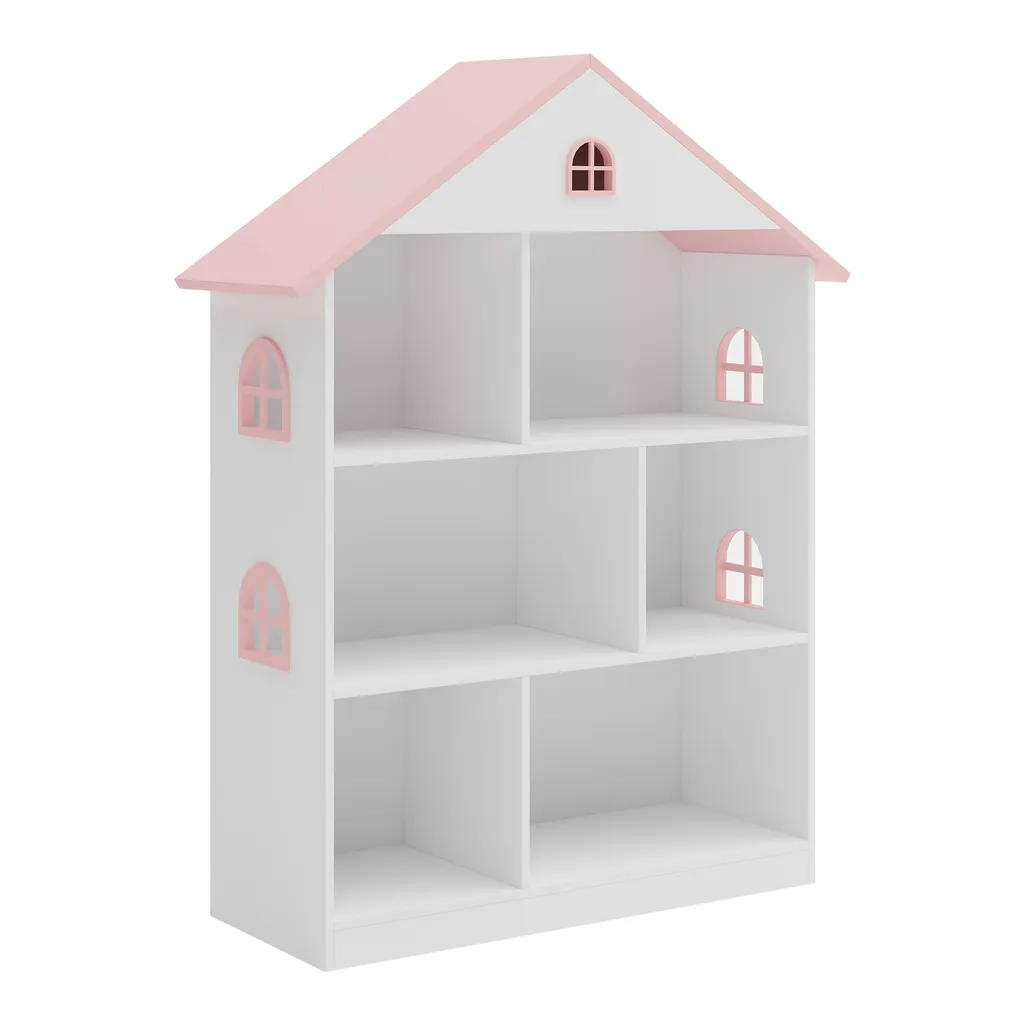 Bibliothèque enfant maison Vipsali pour rangement livres et jouets rose