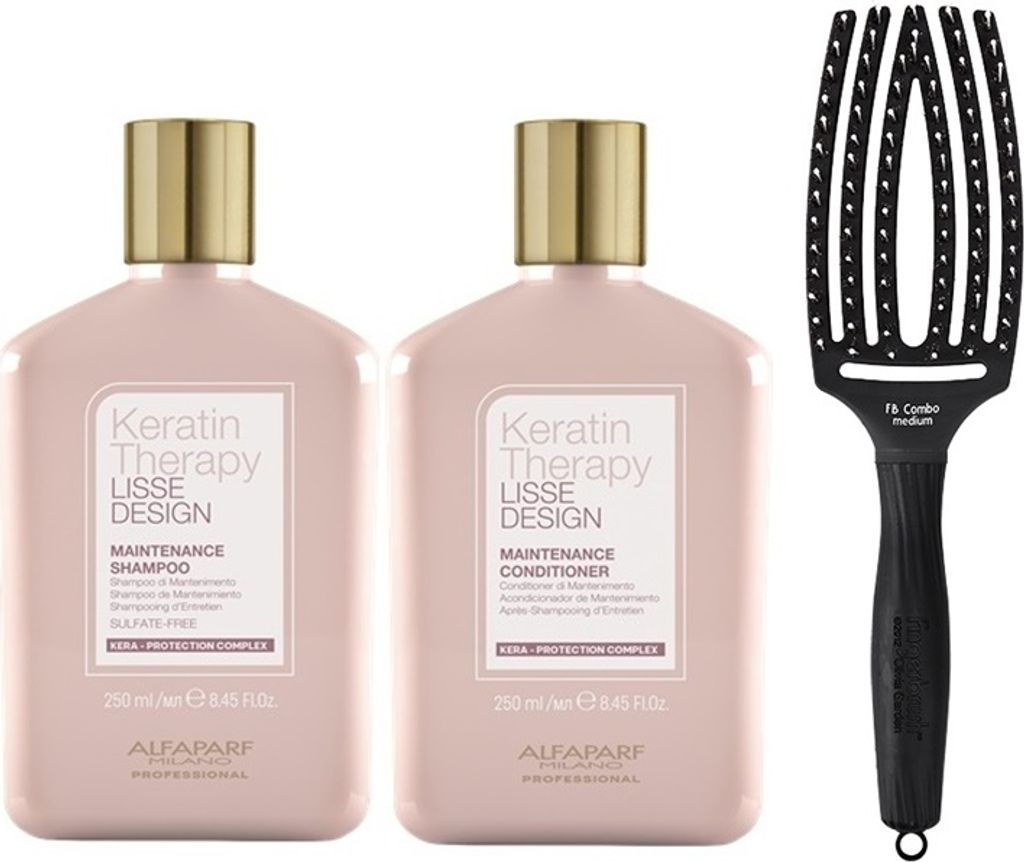 Alfaparf Keratin Therapy Lisse Design Maintenance Conditioner 250ml + Alfaparf Keratin Therapy Lisse Design Maintenance Shampoo 250ml + Olivia Gard...