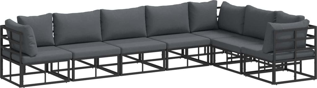 Gartensofa-set mit Kissen 7 pcs Schwarz Aluminium