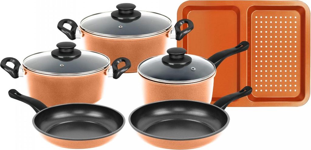 Herzberg HG-04838: 9-Teiliges Antihaft-Kupfer-Kochgeschirrset