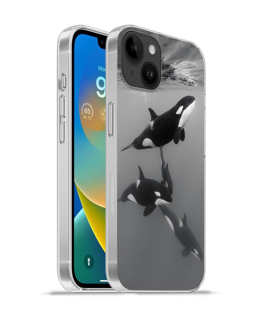 MuchoWow Handyhülle Schutzhülle Hülle für Apple iPhone 14 Plus - Soft case Orca - Wasser - Schwarz - Weiß Silikon Softcase Handy Hülle - Ab...