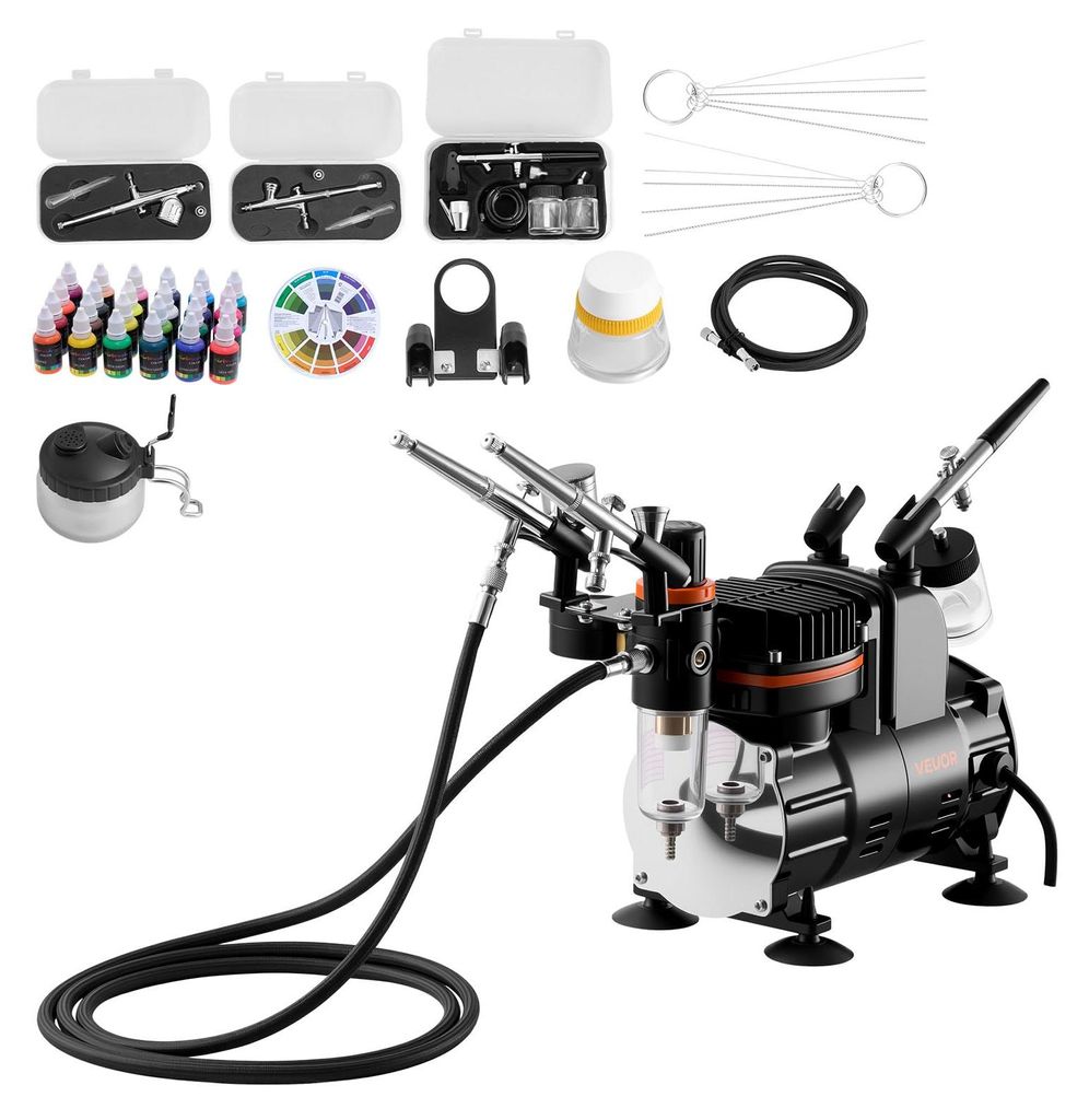 VEVOR Airbrush Set 1/6 PS mit Luftkompressor, 3 Dual Action Produktbild 