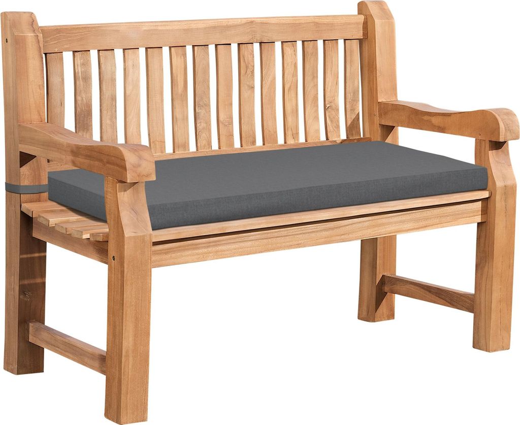 Gartenbank Teakbank DABEL - Holz Dunkelgrau 150x61x93 cm | Holzbank 150 Cm Mit Sitzkissen Gartenbank Sitzbank Mit Lehne Wetterfest Bank Garten