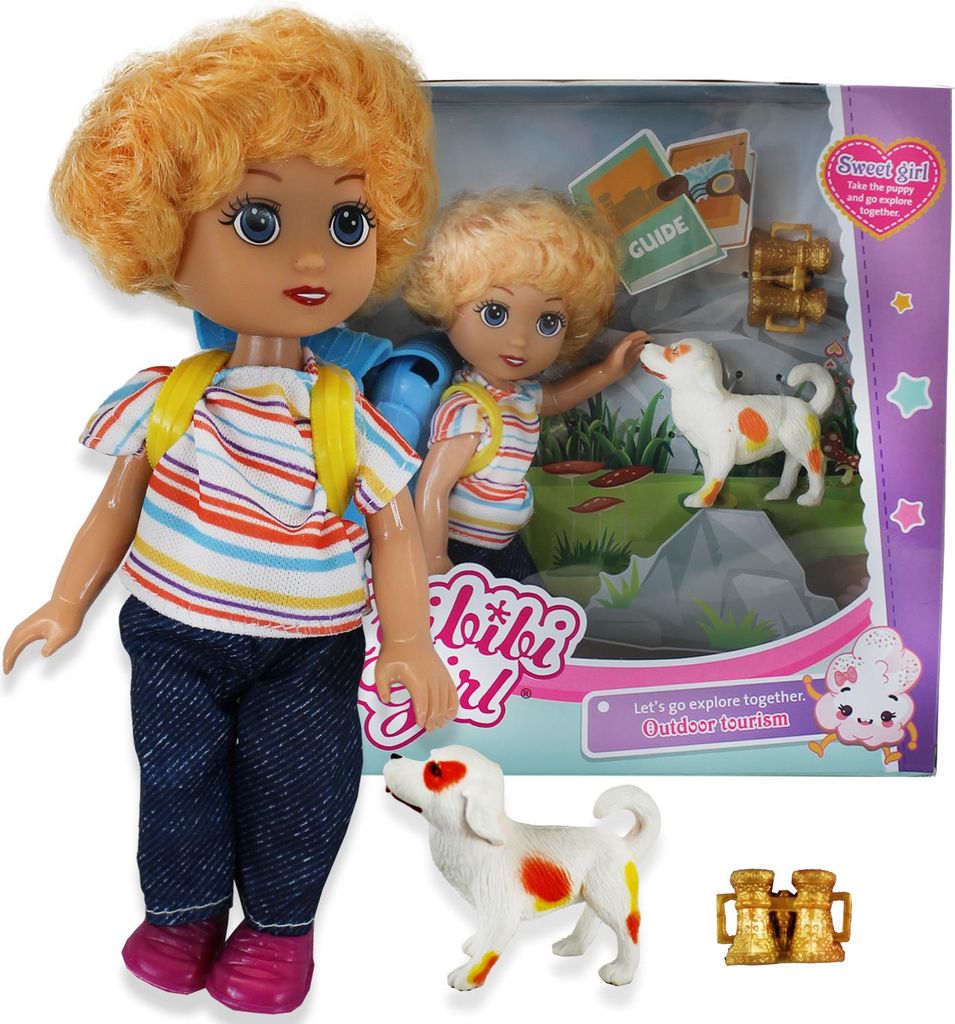Sweet Traveler Puppe mit Hund Rucksack Fernglas Zubehör Set