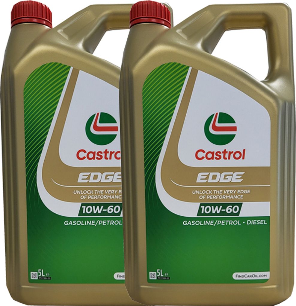 Two identical containers of Castrol Edge 10W-60 engine oil are shown side-by-side against a white background.