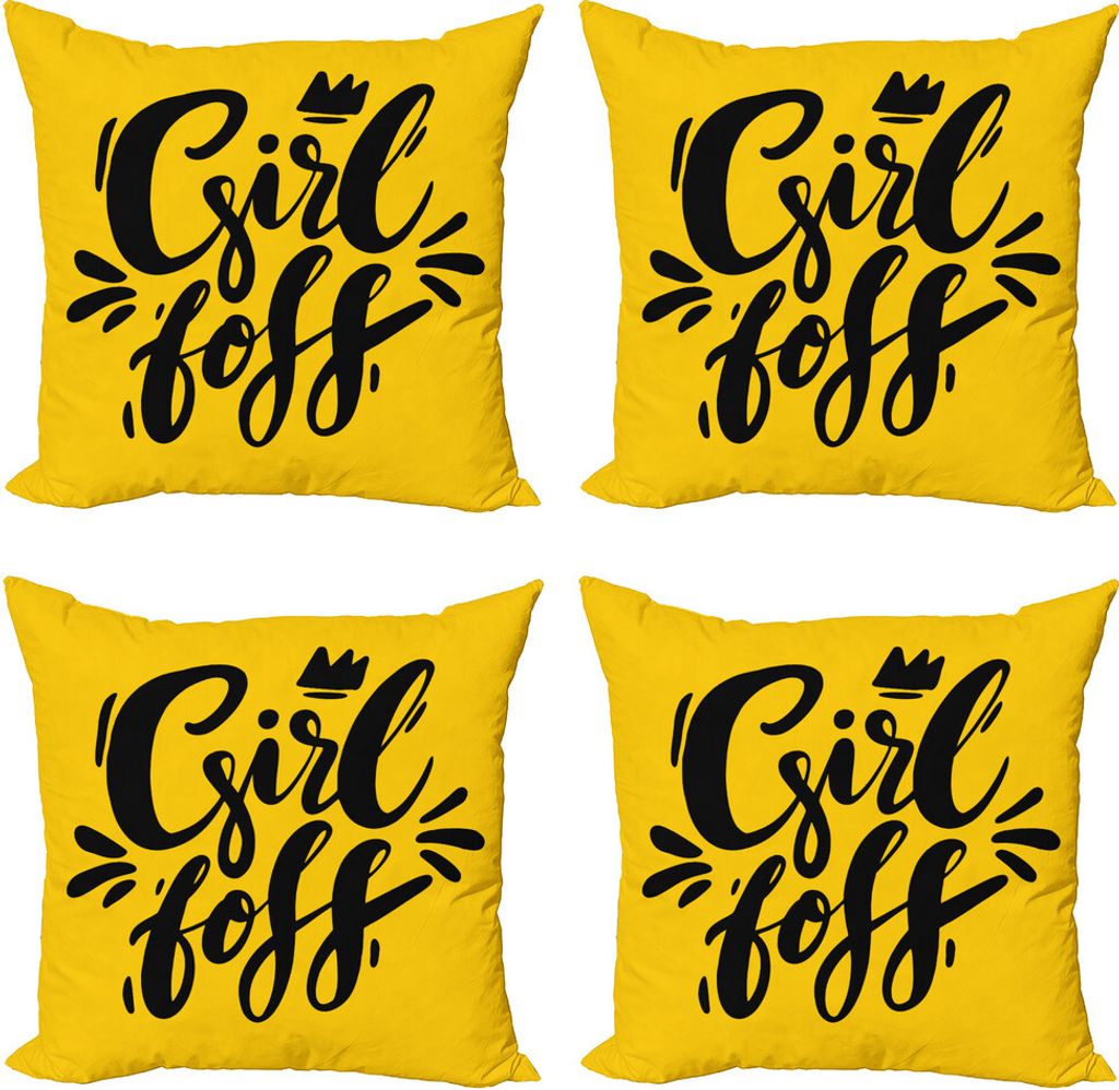 ABAKUHAUS Mädchen Boss Kissenbezug Set (4 Stück), Wortlaut und Krone, Moderner Doppelseitiger Digitaldruck, 60 cm x 60 cm, gelb Grau