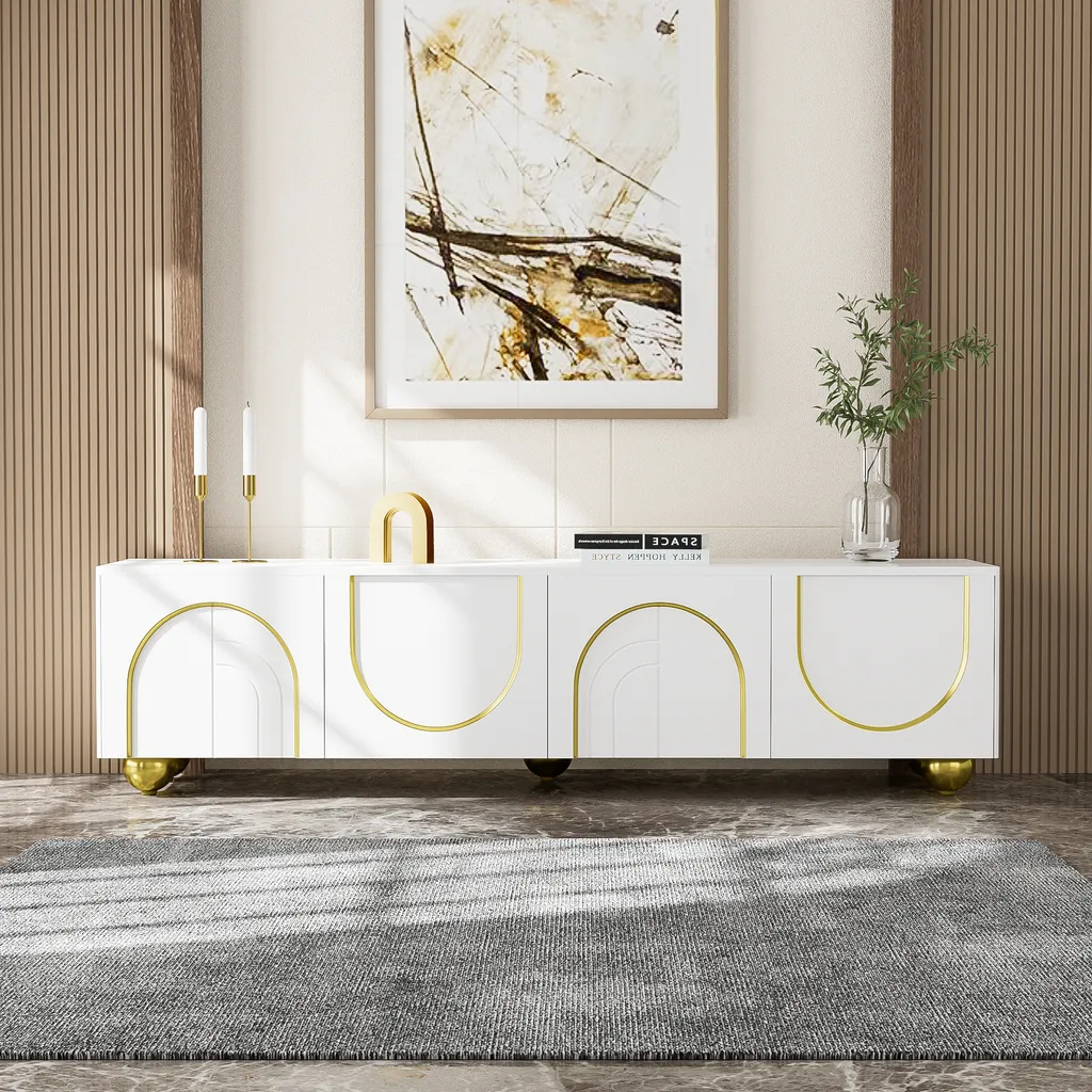 Fini le Désordre avec ce Meuble TV 170cm Blanc à 4 Portes de Rangement