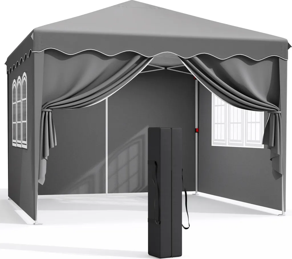 Pavillon Pop-up 3x3m en Acier et Tissu Oxford Gris Foncé pour Jardin