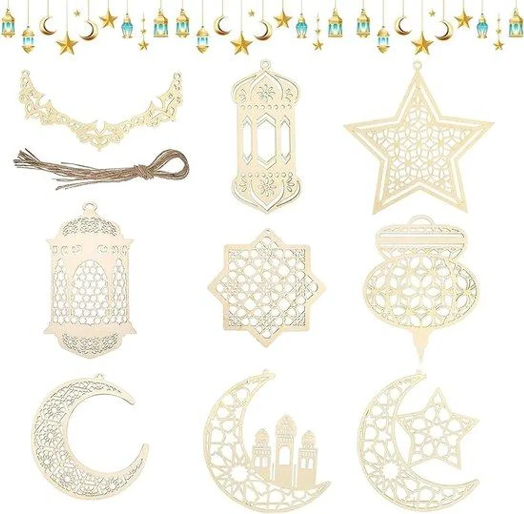 Décoration murale islamique avec 9 crochets en bois pour organiser la maison