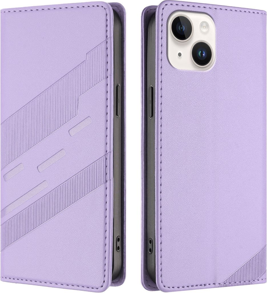 Hülle für iPhone 15, Kunstleder Brieftaschen Handyhülle mit Kartenfach und Standfunktion Violett