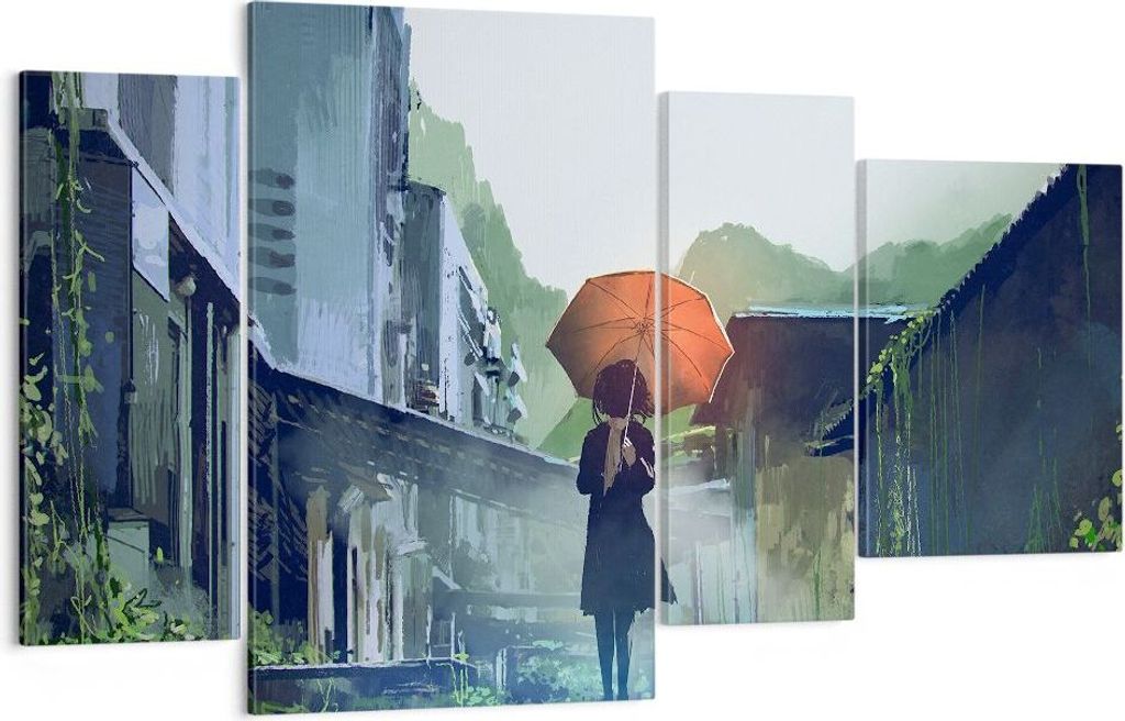 Bild auf Leinwand - Leinwandbild - Frau Straße Haus - 120x70cm - Wand Bild - Wanddeko - Wandbilder - Leinwanddruck - Bilder - Kunstdruck - Wanddek...