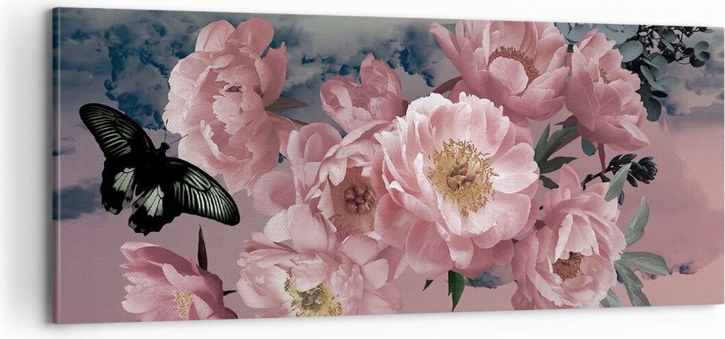 Bild auf Leinwand - Leinwandbild - Einteilig - Blumen Schmetterling Wolken - 100x40cm - Wand Bild - Wanddeko - Wandbilder - Leinwanddruck - Bilder ...