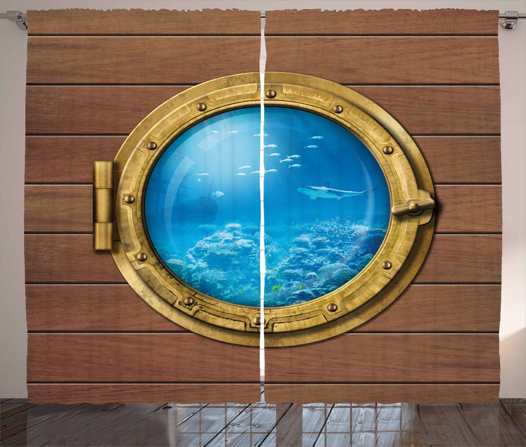 ABAKUHAUS Hai Rustikaler Vorhang, Submarine Kammerfenster, Wohnzimmer Universalband Gardinen mit Schlaufen und Haken, 280 x 245 cm, Pale Caramel Bl...