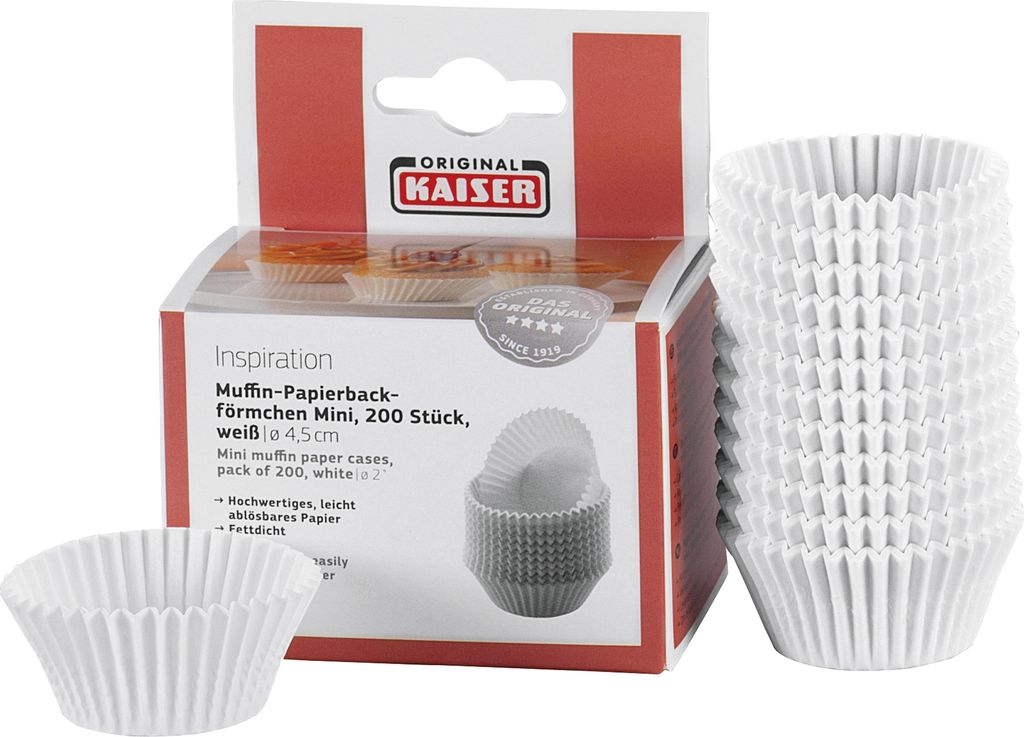 KAISER Papierbackförmchen Mini Muffin Ø4,5cm weiß 200er Produktbild 