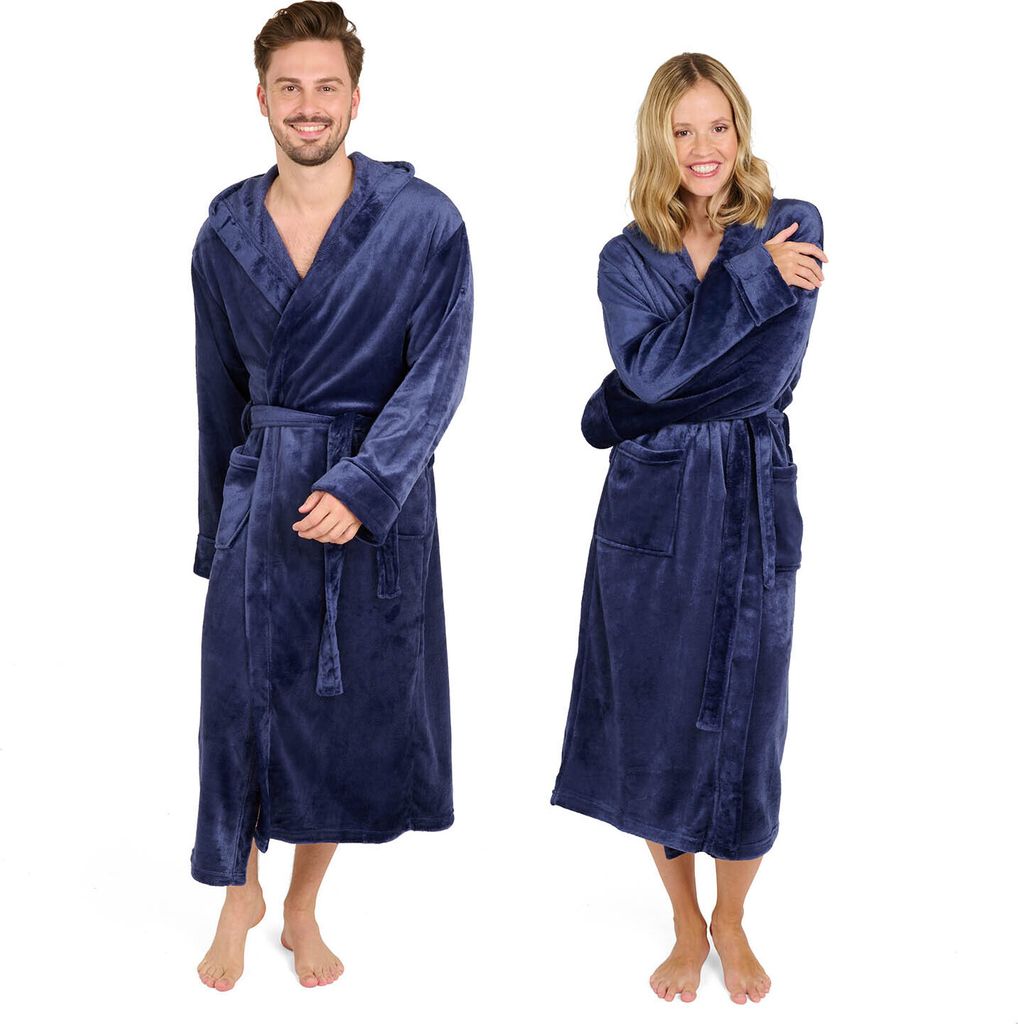 Blumtal Bademantel Damen und Herren - kuschelig weicher Fleece Bademantel mit Kapuze & praktischen Fronttaschen, , Größe XXXL, Farbe Dunkelblau