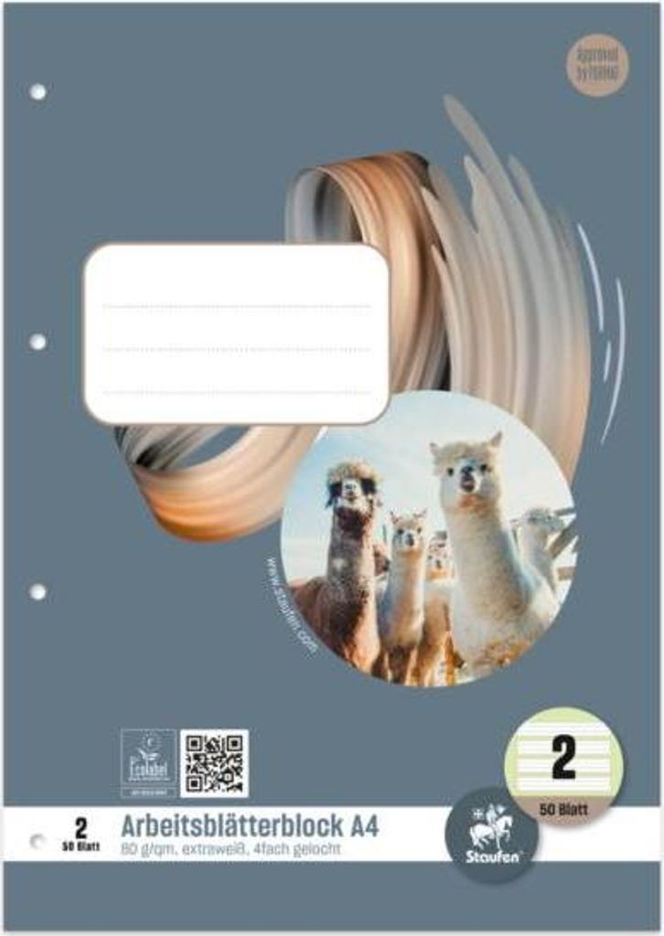Arbeitsblock 2.Klasse, A4, 80g/m², 50 Blatt, Lin.2, liniert STAUFEN STYLE