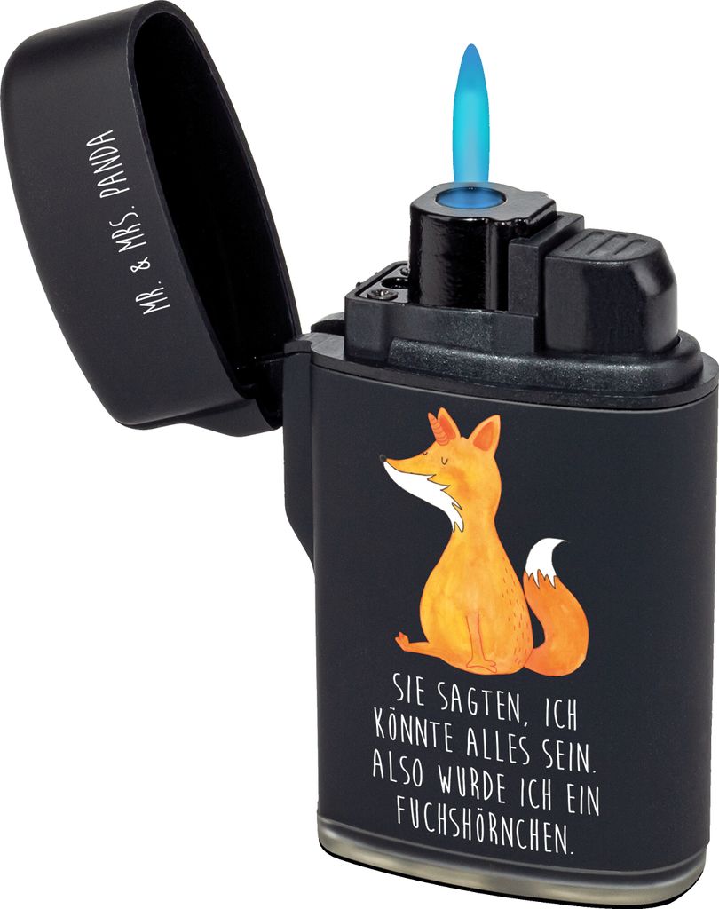 Mr. & Mrs. Panda sturmfeuerzeug Einhorn Fuchs - Schwarz - Geschenk, Feuerzeug, zigarettenanzünder, Füchse, Gasfeuerzeug, Einhörner, Fuchshörnch...