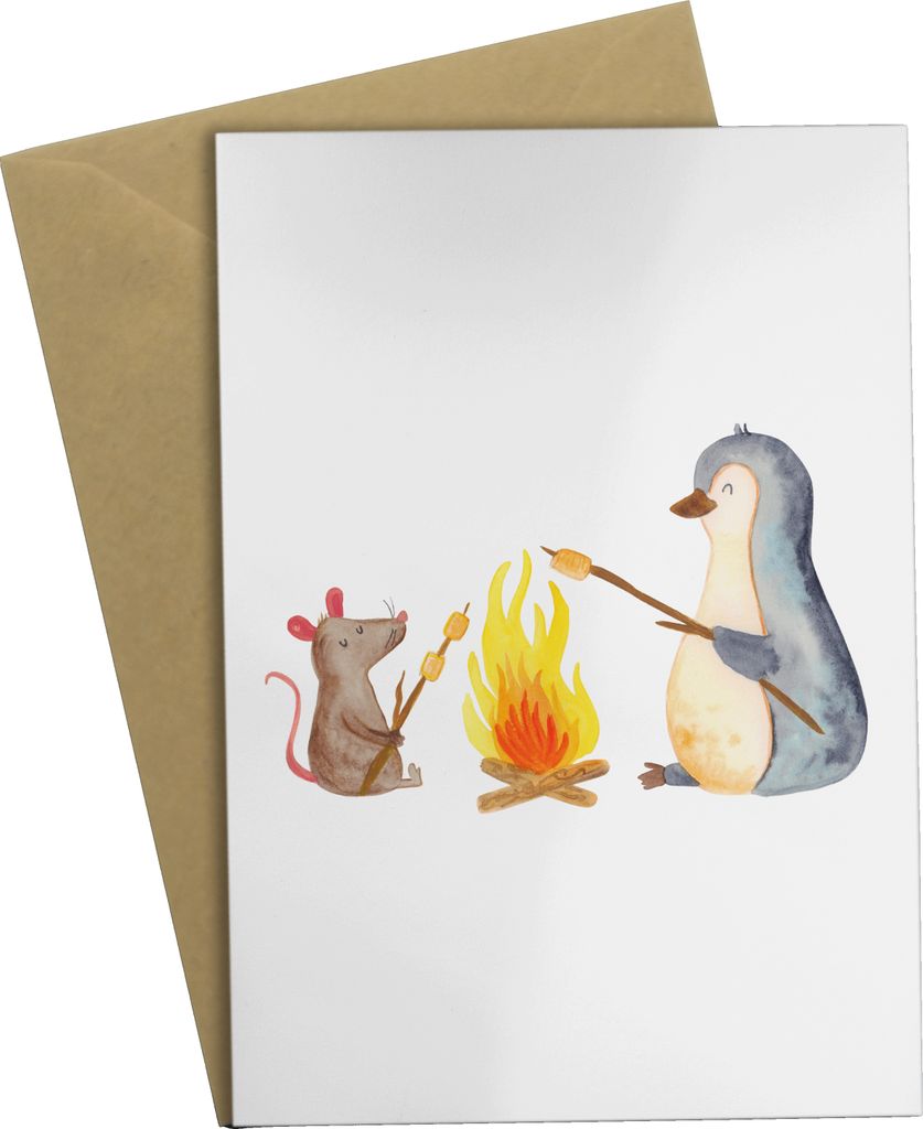 Mr. & Mrs. Panda Glückwunschkarte Pinguin Lagerfeuer - Weiß - Geschenk, Grillen, Job, Marshmallows, Maus, Arbeit, osterkarten, weihnachtskarten, ...