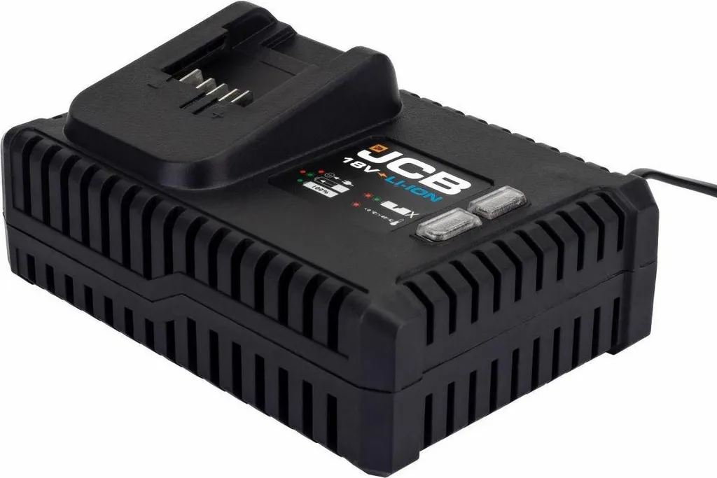 Chargeur de batterie JCB 18V performant 4A avec indicateur LED de charge