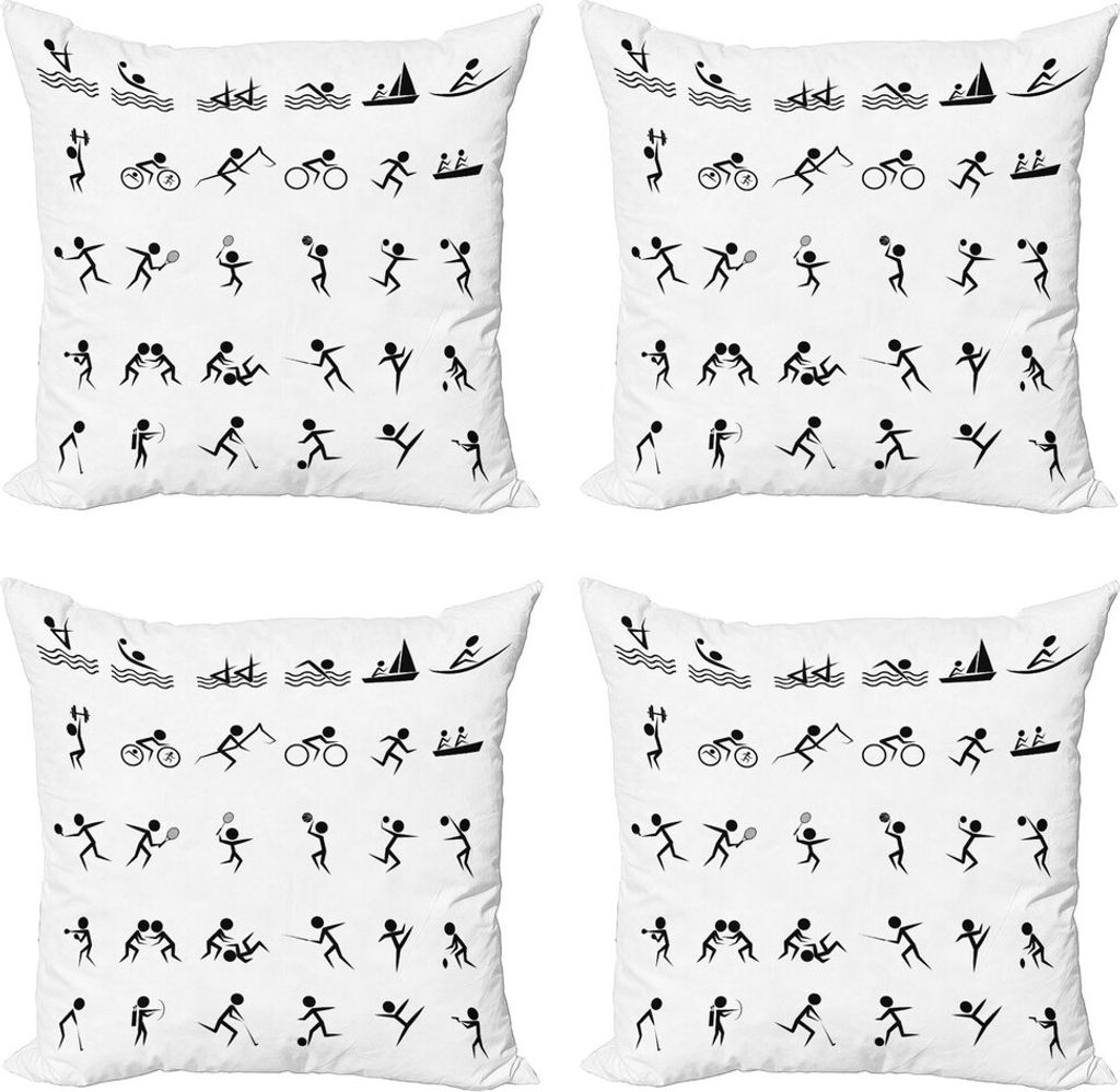 ABAKUHAUS Olympia Kissenbezug Set (4 Stück), Summer Sports Box, Moderner Doppelseitiger Digitaldruck, 50 cm x 50 cm, Schwarz-Weiss