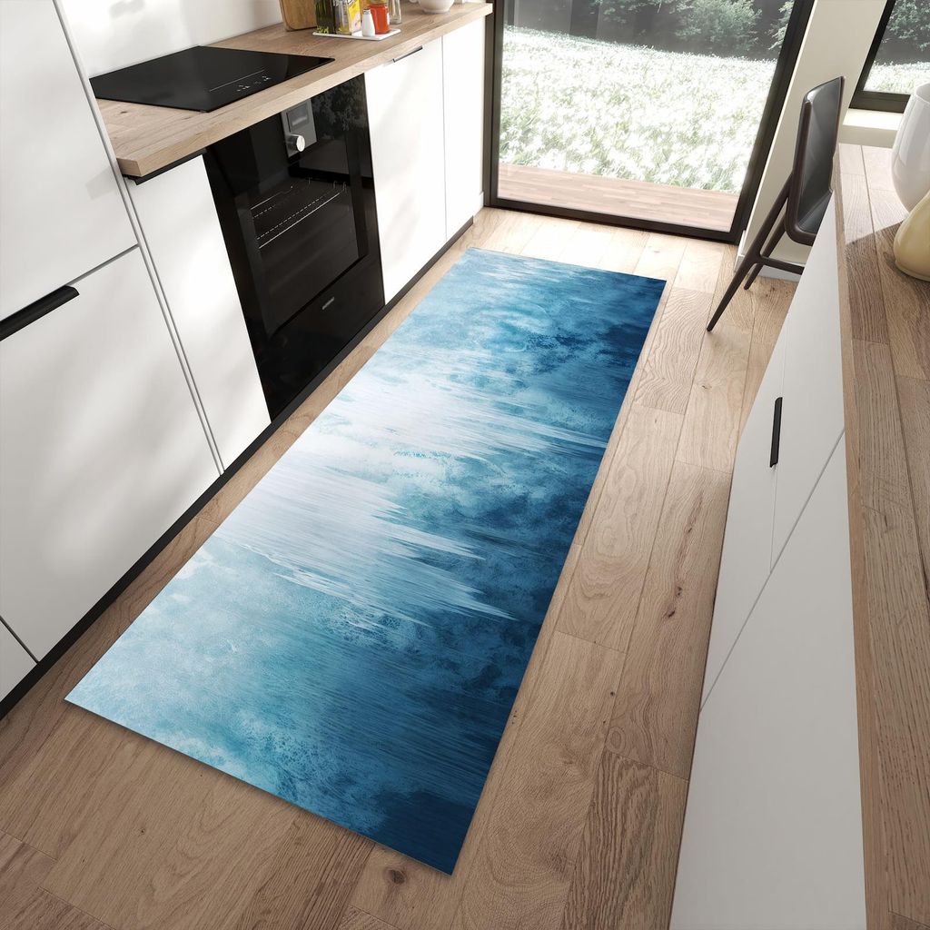 Küchenteppich 90x240cm rutschfest & abwischbar PVC Läufer - Gefrorener Wasserfall