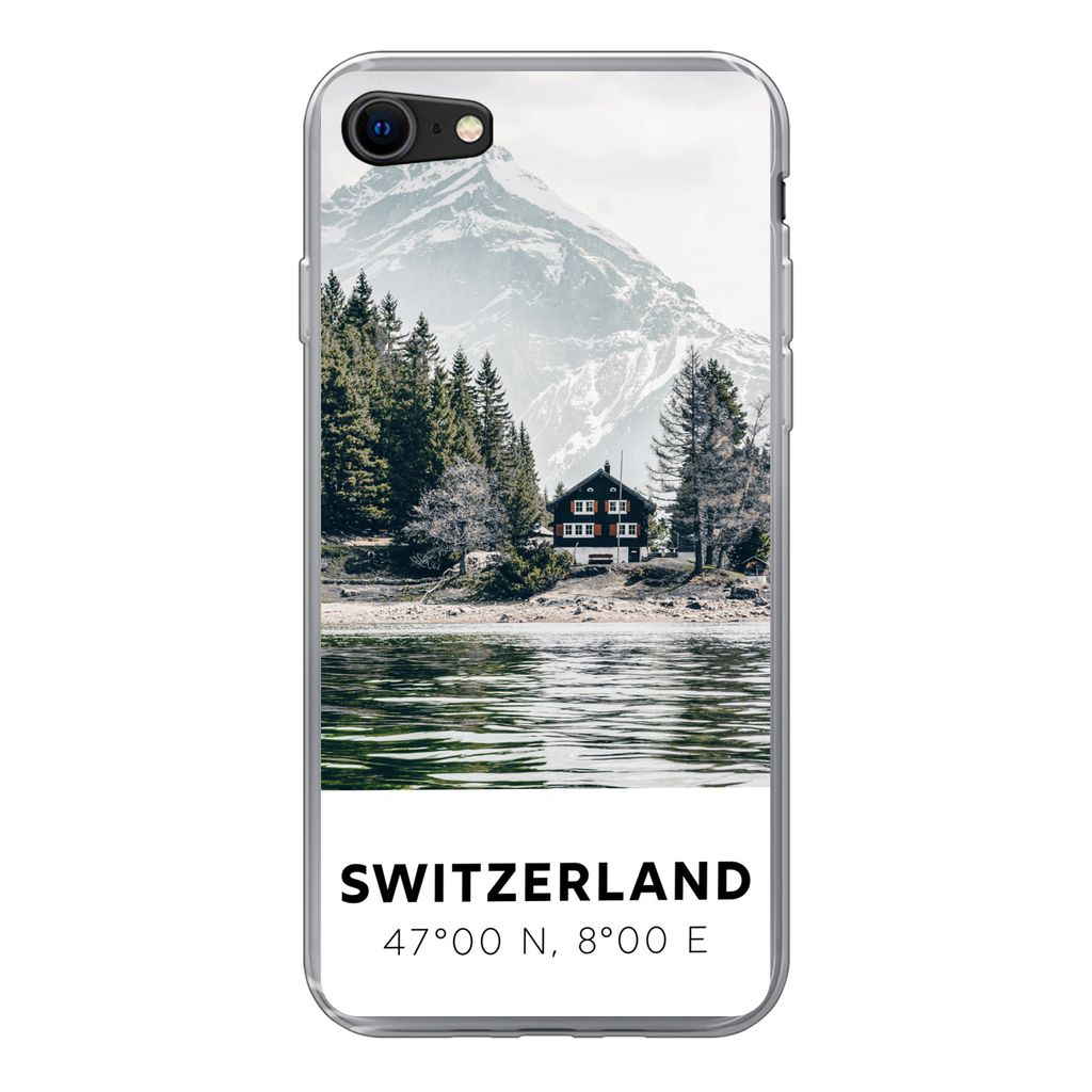 MuchoWow Handyhülle Schutzhülle Hülle für iPhone 7 Schweiz - Berg - Chalet Silikon Softcase Handy Hülle - Kartenhalter
