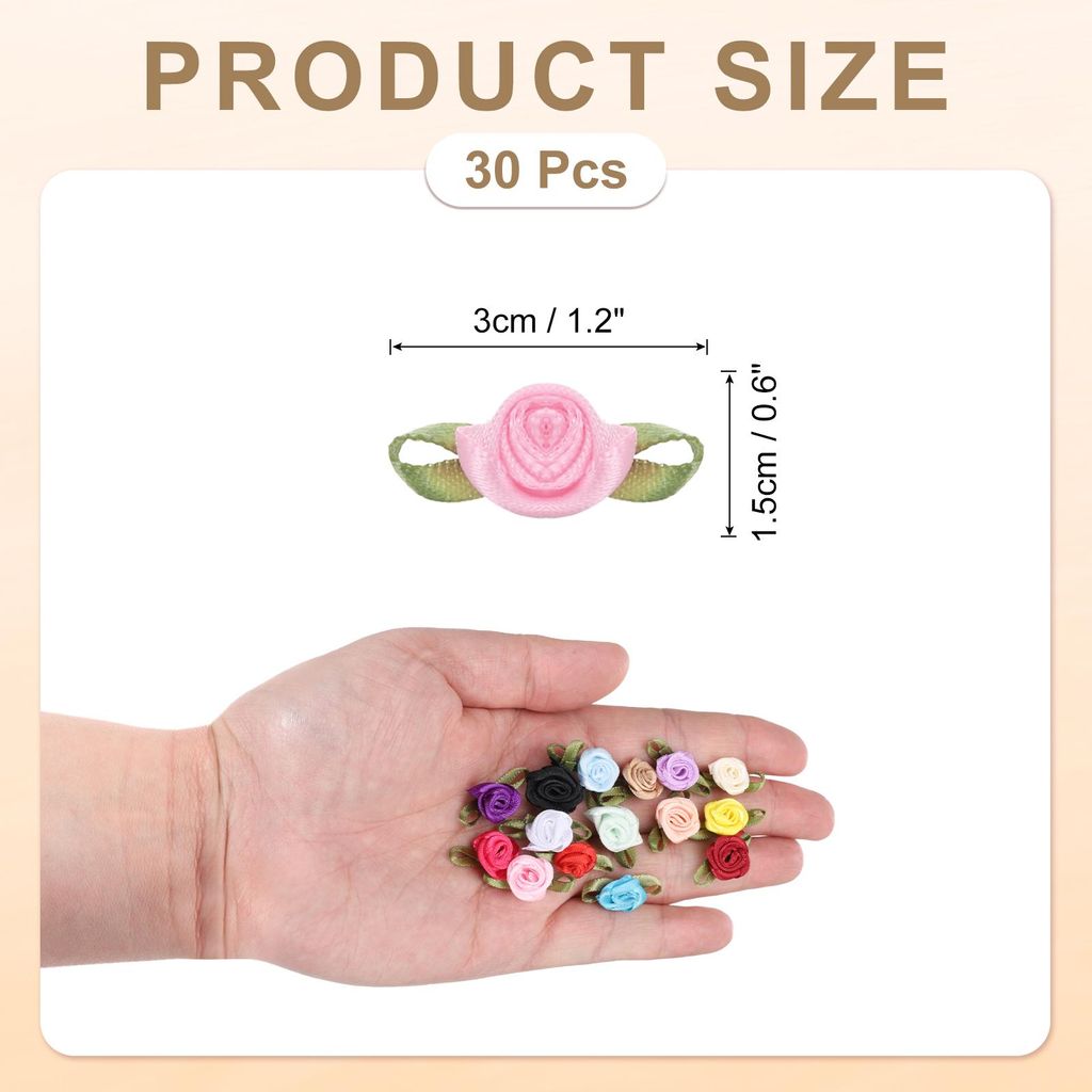 30 Stš¹ck Rosa Kš¹nstliche Mini Schleifen Blumen 5/8"x1-3/16" Mini-Rosen Schleifen Rosen mit Blatt Deko Stoffblumen Satinband fš¹r N?hen Verp...