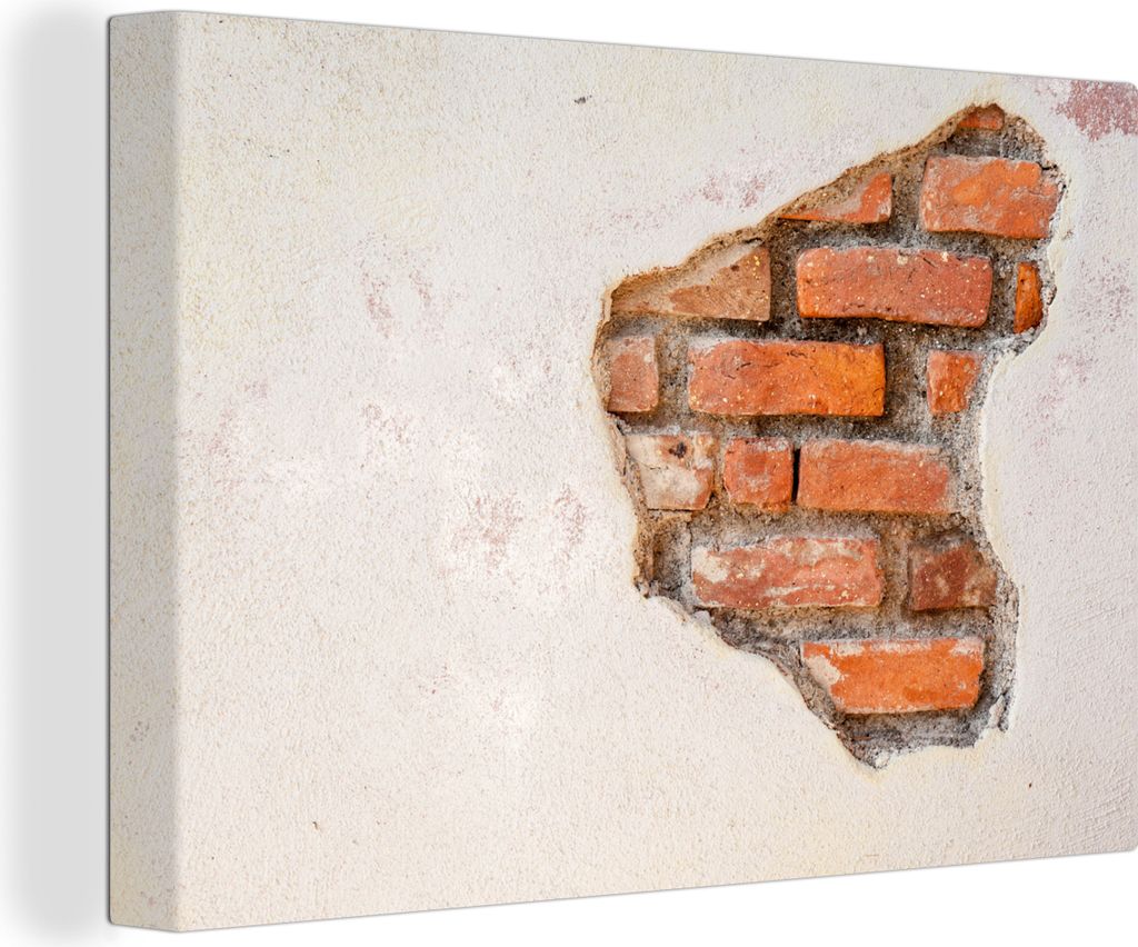 OneMillionCanvasses - Leinwandbilder - 150x100 cm, Gips - Ziegel - Wand - braun, Wandbilder Kunstdruck Wanddekoration - Foto auf Leinwand - Gemä...