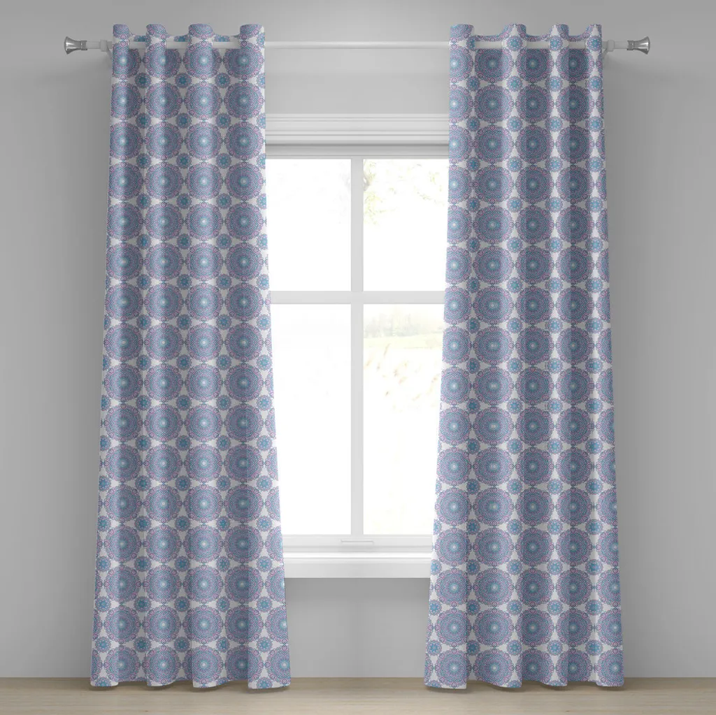 ABAKUHAUS Tenda con occhielli Mandala, Yoga Meditazione ornamenti culturali in colori pastello linee intrecciate fiori, tende decorative a 2 pannelli, 280 cm x 175 cm, viola blu bianco