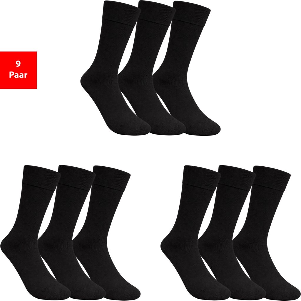 Diabetikersocken Damen & Herren Gesundheitssocken ohne Gummibund & Naht weich druckfrei - Schwarz 35-38 9 Paar