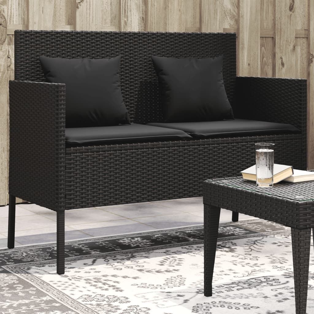 Gartenbank mit Kissen Schwarz Poly Rattan 365771 Produktbild 