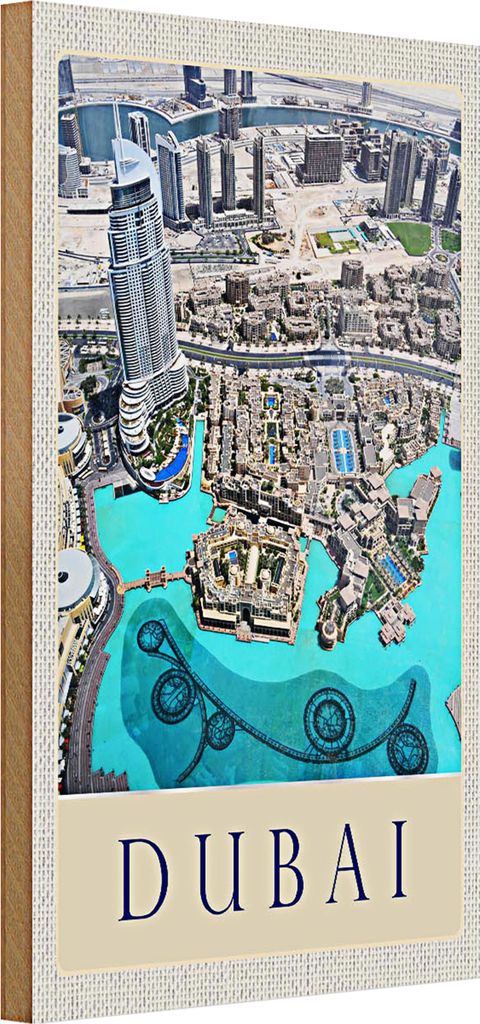 Holzschild Reise 20x30cm Aussicht auf Dubai Hochhaus Meer