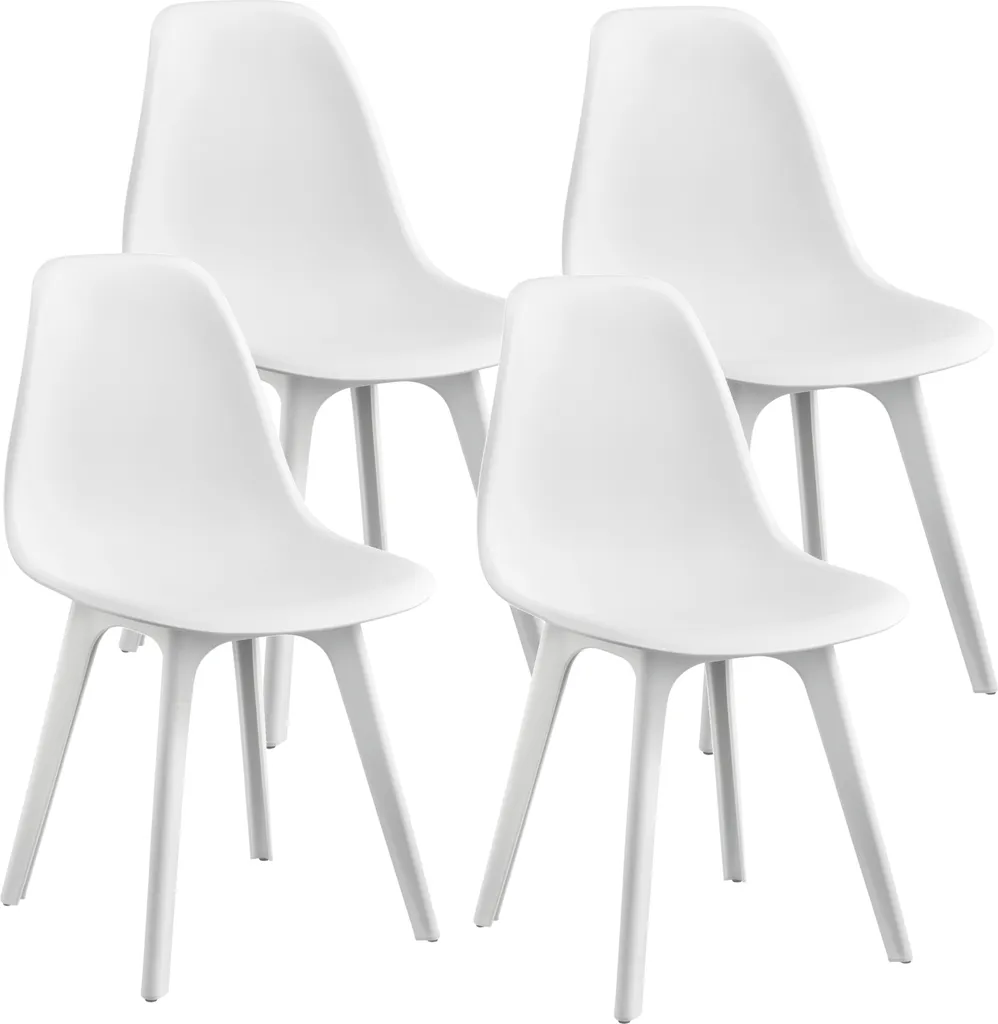 Chaise en Plastique Blanc et Bois - Lot de 4 Sièges Design Ergonomiques