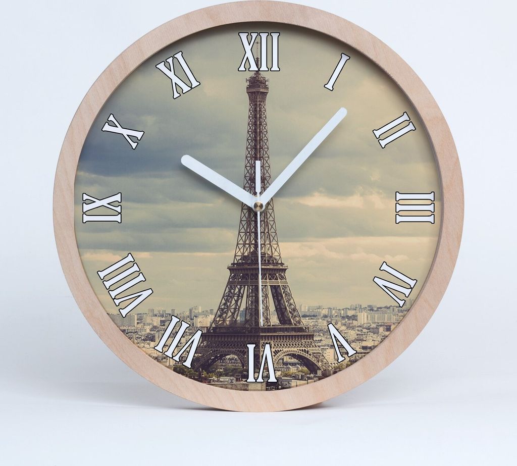 Holzuhr 25fi cm wanduhr - weiße Spitzen - Eiffelturm Paris