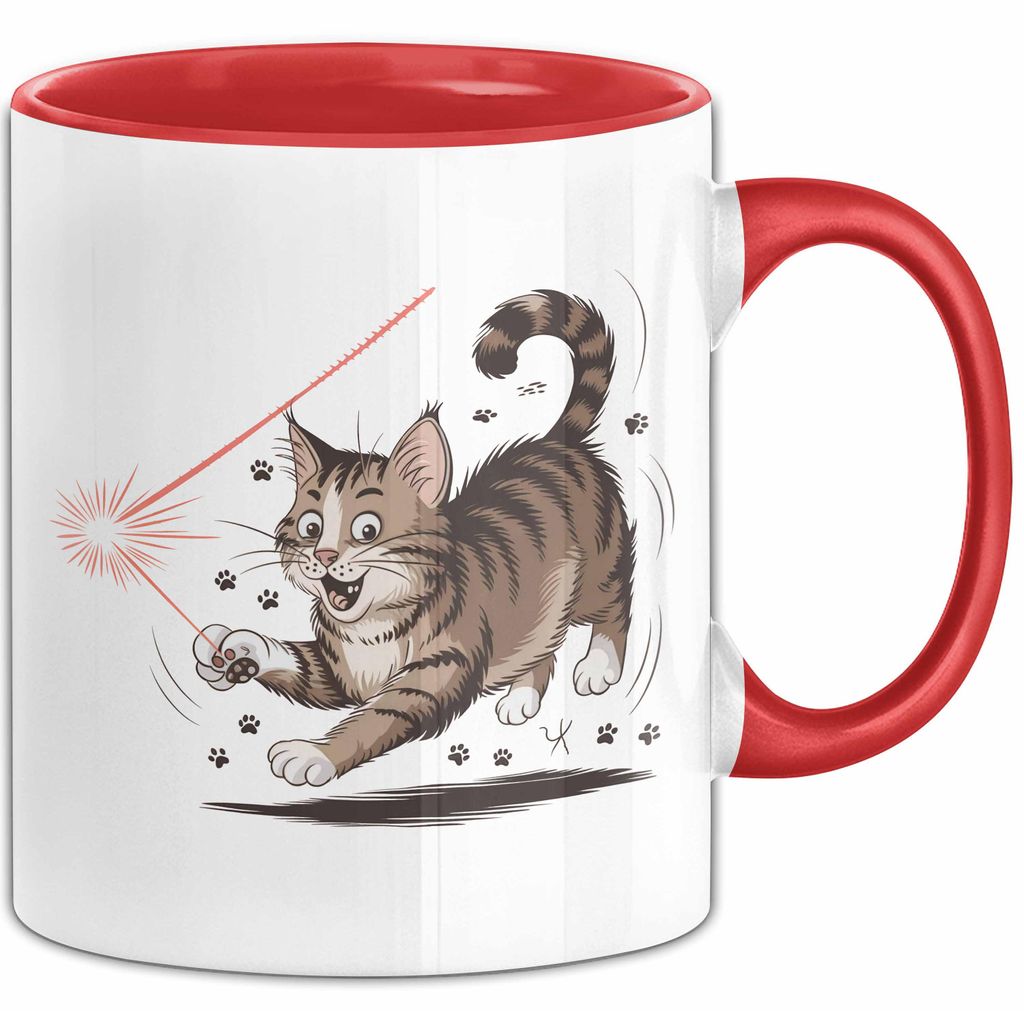 Katzenliebhaber Tasse Geschenkidee für Katzenfreunde (Rot)