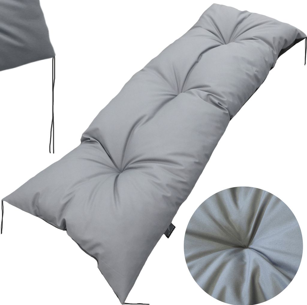 A gray cushion for a garden sofa or bench.