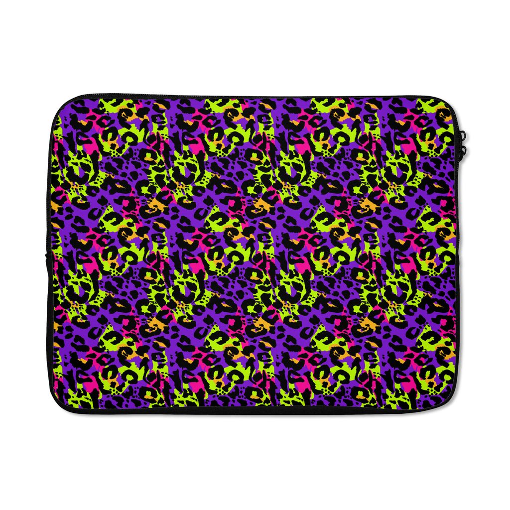 MuchoWow Laptop Hülle 17 Zoll Laptoptasche Tiermuster - Panther - Neon - Zipper - Schutzabdeckung