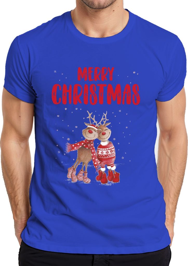 Merry Christmas Rentier Paar Rudolph - Weihnachten Weihnachtsgeschenk Christmas Herren T-Shirt, Blau, XXL