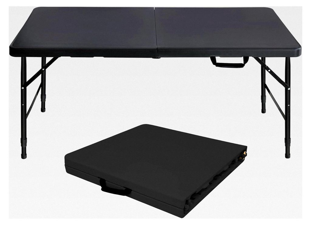 Klapptisch 125x61cm Kunststoff Klappbar Gartentisch Multifunktional Campingtisch mit Griff für BBQ, Camping, Party Schwarz