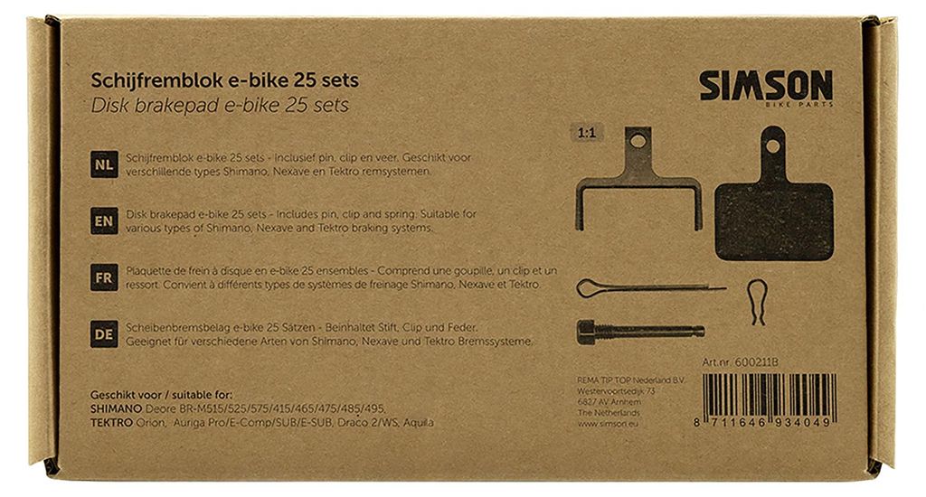 Simson Scheibenbremsbelag E-Bike Shimano Tektro Bulk (25 Sätze)