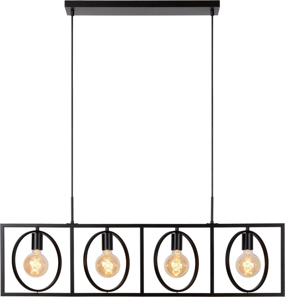 Pendelleuchte Metall H: max. 160 cm Schwarz E27 4-flammig länglich Vintage Design Hängelampe